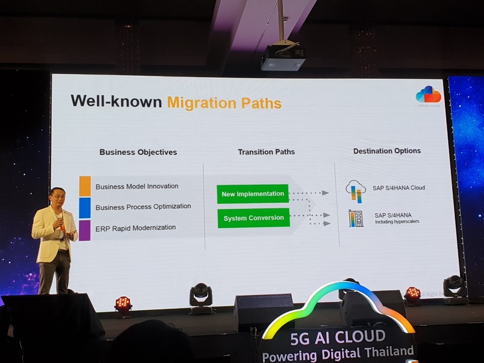 คุณเสรี สาธุกิจชัย CEO จาก บริษัท เนทติเซนท์ จำกัด ขึ้นบรรยายในหัวข้อ SAP S/4HANA on netizen.cloud